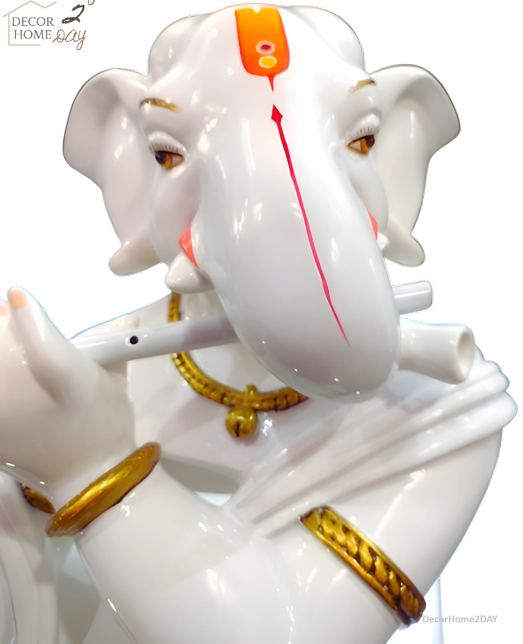 Lord Ganesh Playing Flute Marble Statue
